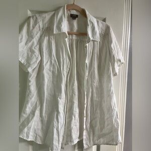 J. Jill 100% Linen White Button Down Blouse Size M, EUC